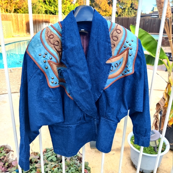 DOMALLO Jean & Leather Vintage Bomber Jacket. Excellent Condition Size Medium - Picture 3 of 7